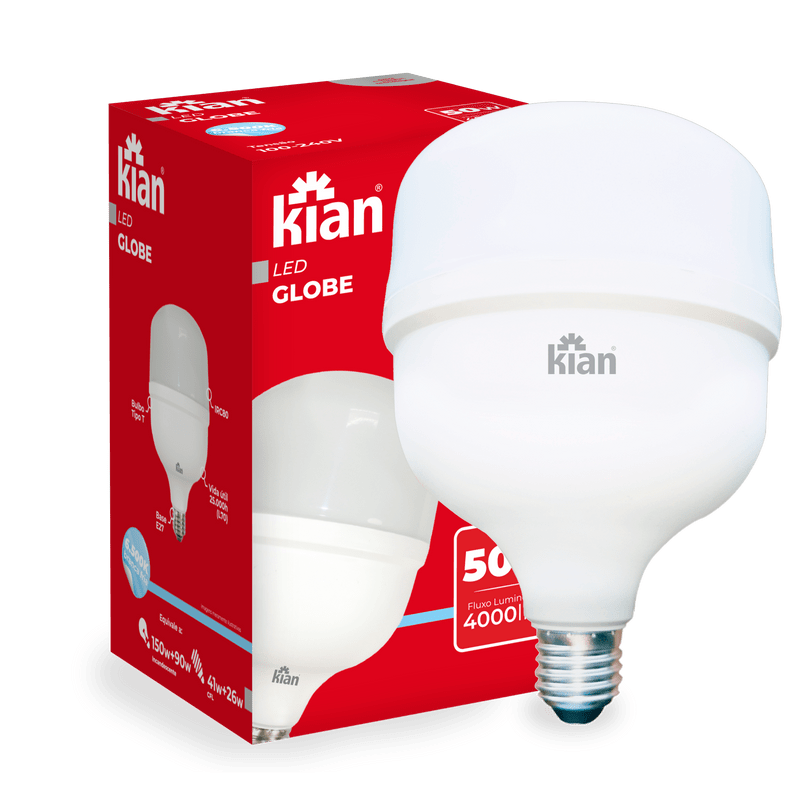 50w Lâmpada Led Globe 50W 6.500K Branca Fria Base E27 Bivolt Kian