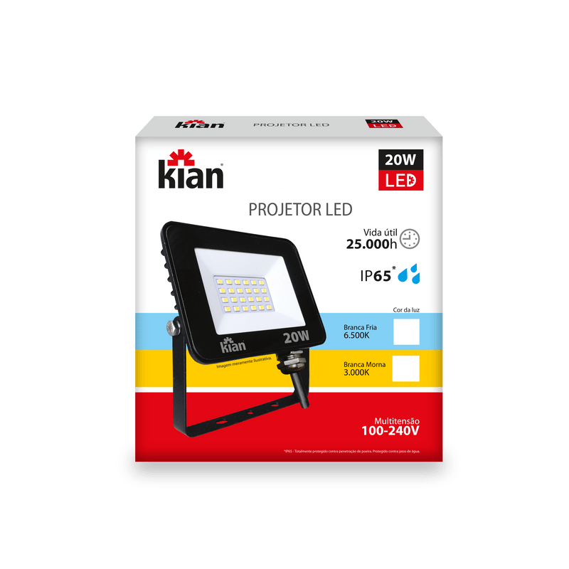 Refletor Led 20W 6.500K Branca Fria Bivolt Kian