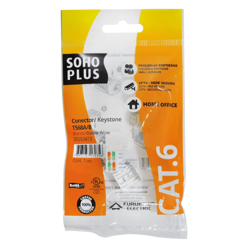 CONECTOR KEYSTONE SOHOPLUS RJ-45 FEMEA CAT6 - BR - Imagem 4