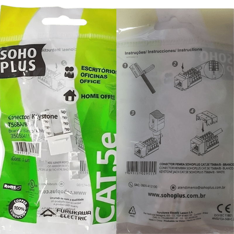 CONECTOR KEYSTONE SOHOPLUS RJ-45 FEMEA CAT.5e - BR - Imagem 4